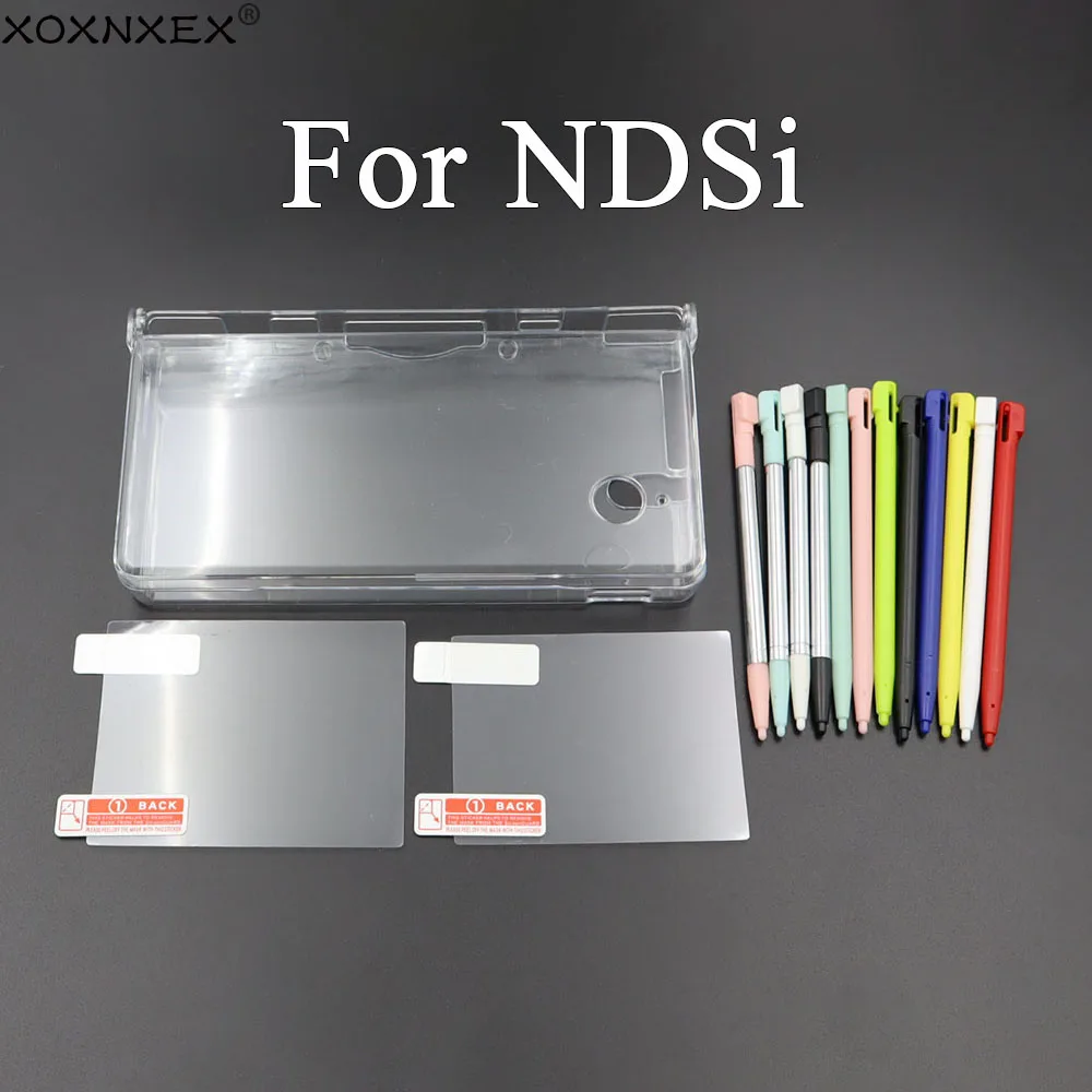 Capa protetora de plástico transparente e rígida, com película protetora para tela superior e inferior e caneta stylus para console NDSI.