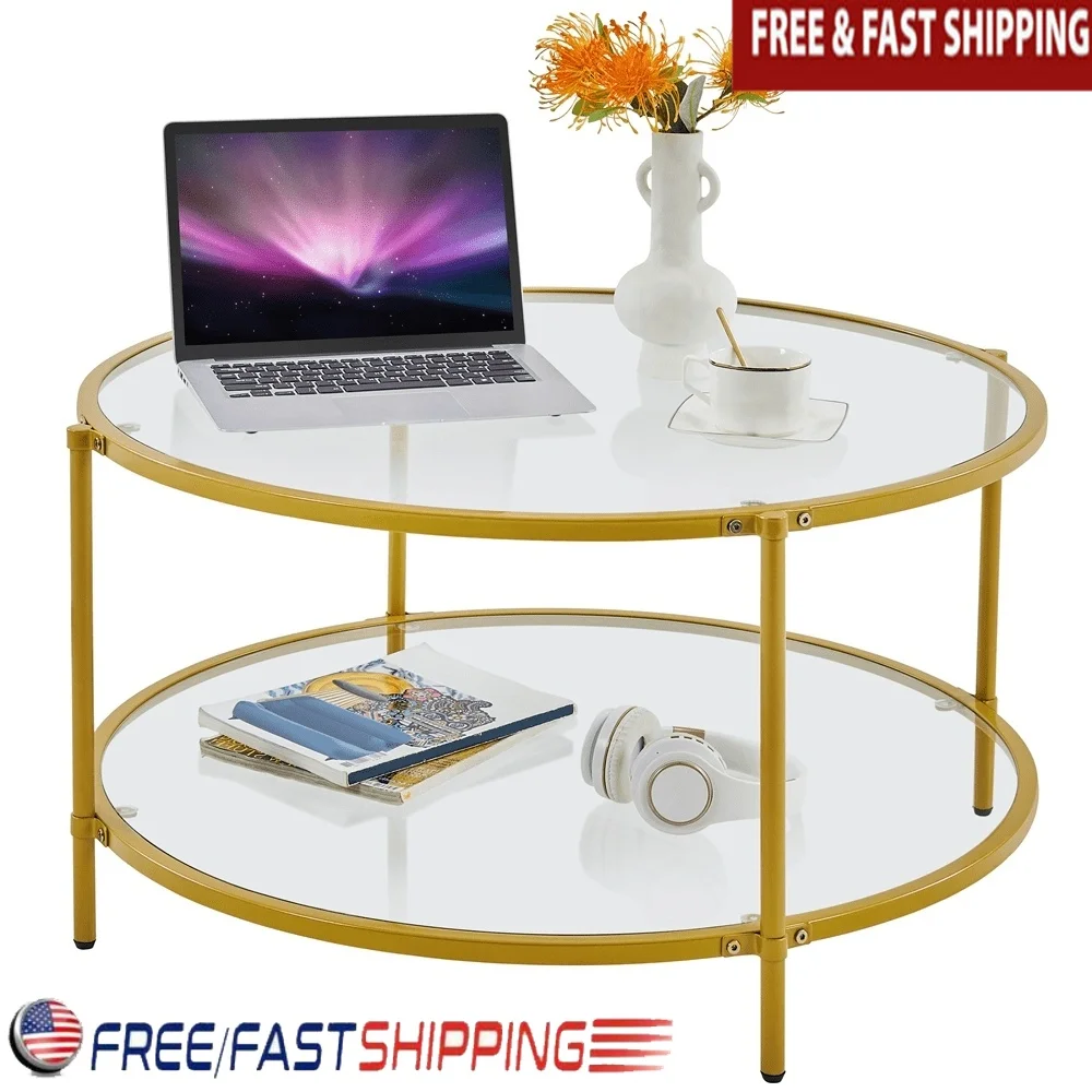 

Устойчивый к царапинам круглый стеклянный журнальный столик, железный каркас, прочная мебель для дома, дисплей для гостиной, решение для хранения