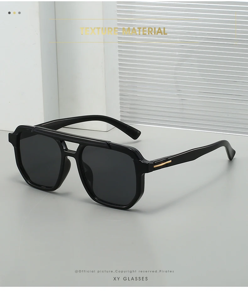 Modische, übergroße schwarze Sonnenbrille mit Doppelbrücken, trendiger Retro-Stil mit Metallakzenten auf Bügeln, stilvolle Brillen, perfekt für – Detail 2