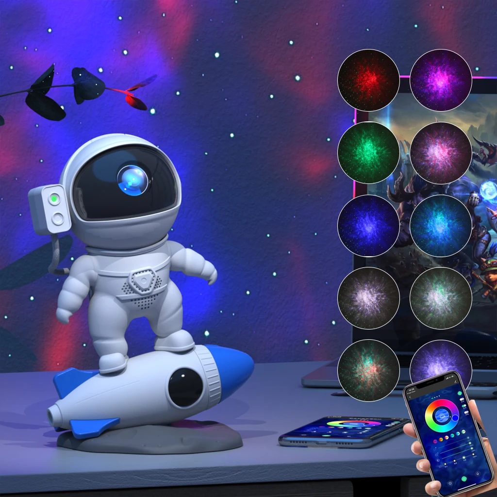 Bluetooth APP Rocket Astronaut Star Galaxy Projector LED Night Light Lamp Starry Sky Porjectors Lamp  For Kids Bedroom Decorate