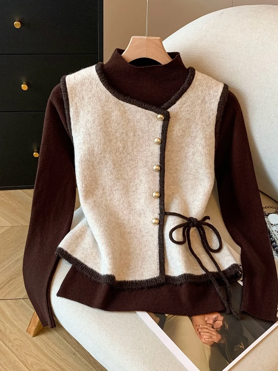 

Женский весенний модный комплект из двух предметов: топ-жилет с поясом и куртка-жакет в стиле «Тысяча золотых ветров»