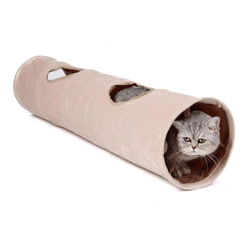 Cat Tunnel Toys with 2 Holes To Explore 25*120cm Short plush pet tunnel Oxford cloth foldable pet cat tunnel