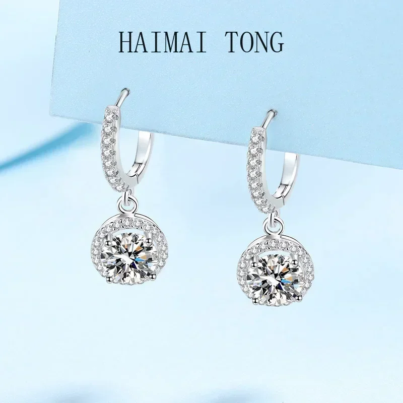 

Designer Platinum PT950 Drop Earrings with 1ct Moissanite Diamond each Round Wrap Ear Clips Fine Jewelry Birthday Gift for women