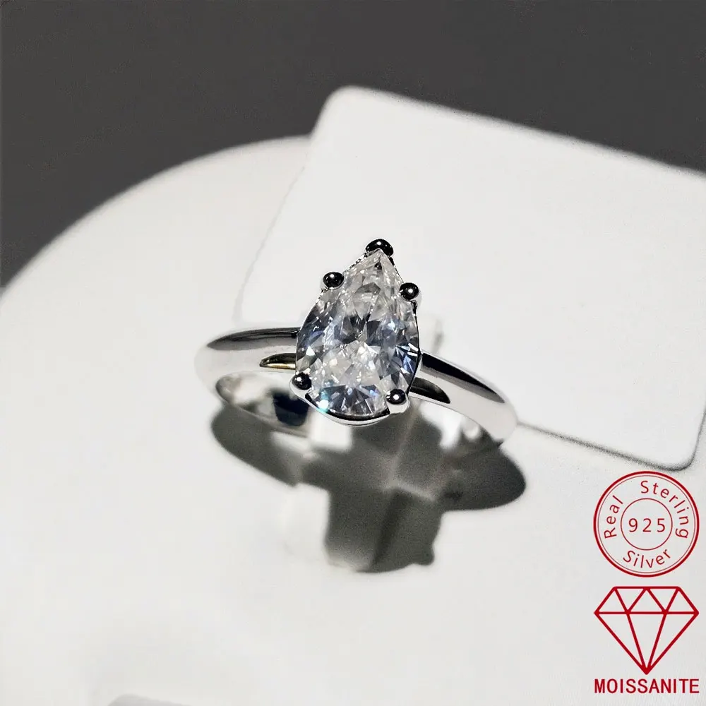 

Классическое кольцо из серебра 925 пробы с грушевидным муассанитом, обручальное кольцо, мужские и женские модели, роскошь и элегантность, праздничные украшения.