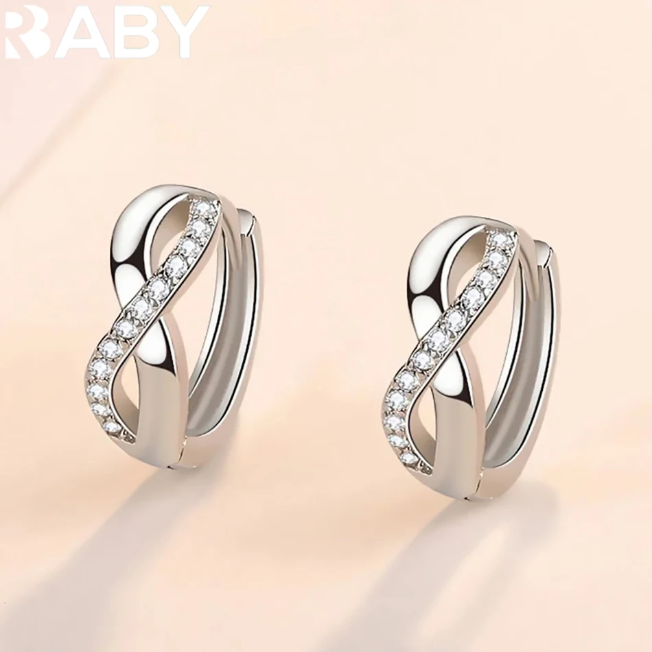 

New Arrival Female Earring 925 Silver Needle 8 Shaped Twist Infinity Eternal Endless Zircon Small Earrings for Women Girl Gift