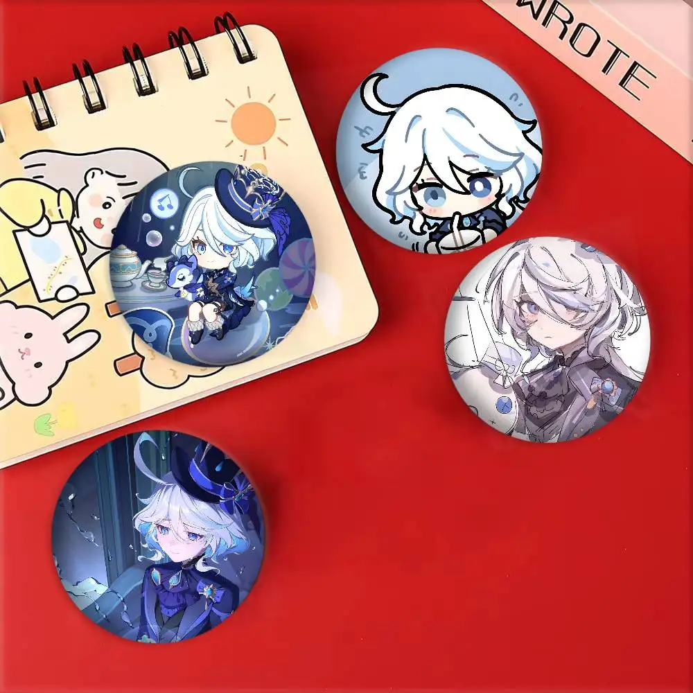 Anime Genshin Impact Cartoon Cute Furina Badges Round Laser Badge Cartoon Brooch Clothes Backpack Accessories Lapel