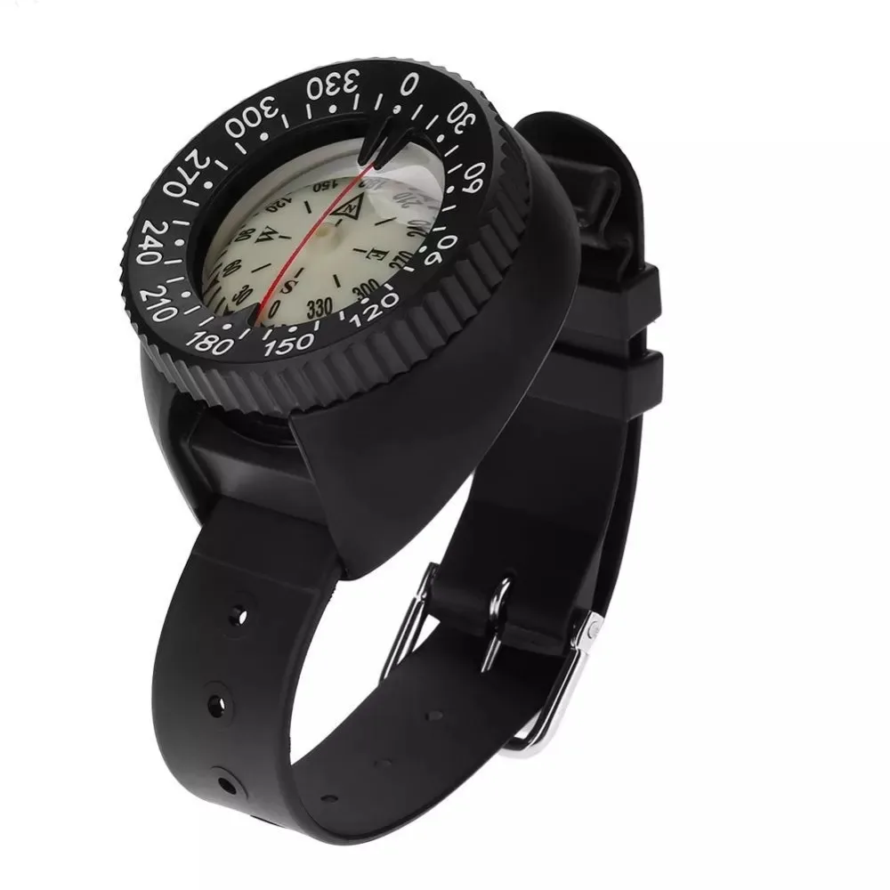Waterproof Diving Compass Underwater Caving Camping Compass with Wristband Diving Scuba Watchband Fluorescent Dial Compass 80m