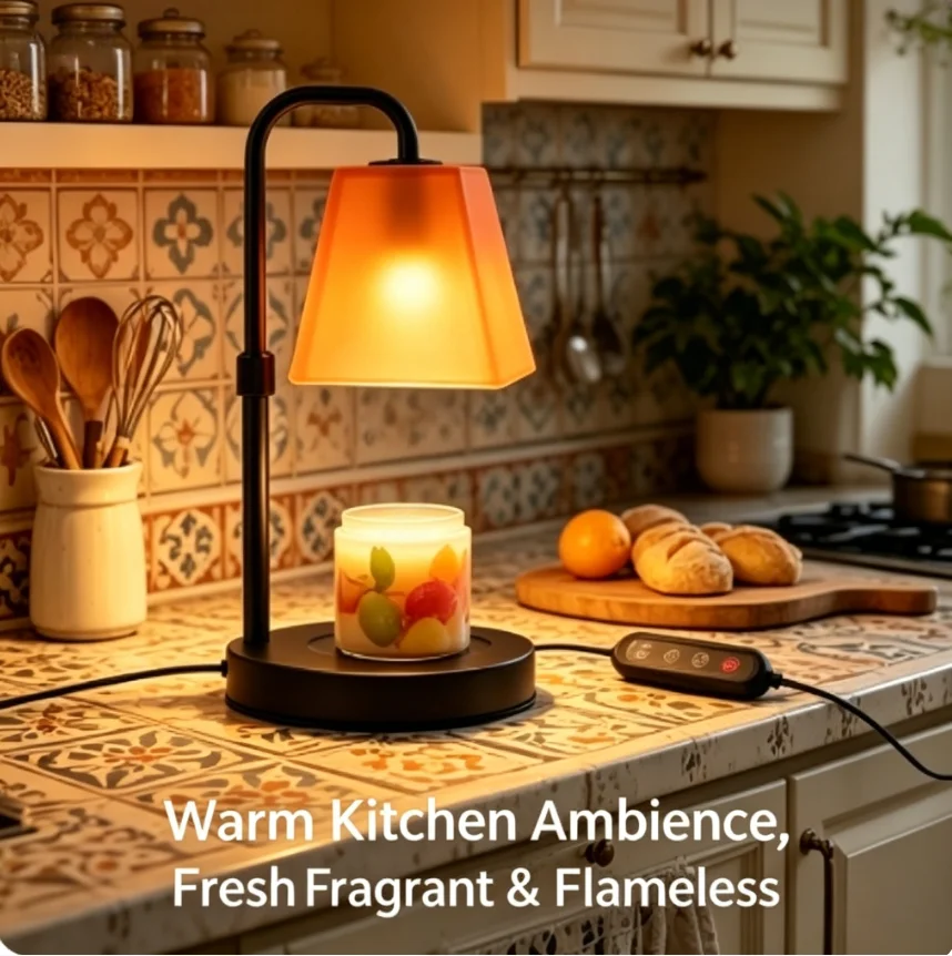 Electric Candle Warmer Lamp with 4-Key Smart Timer & Dimmer, Dusty Orange Glass Shade Wax Melter for Jar Candles, Adjustable Brightness, Housewarming Gifts for New Home, US Plug Bedroom Desk Lamp view 6