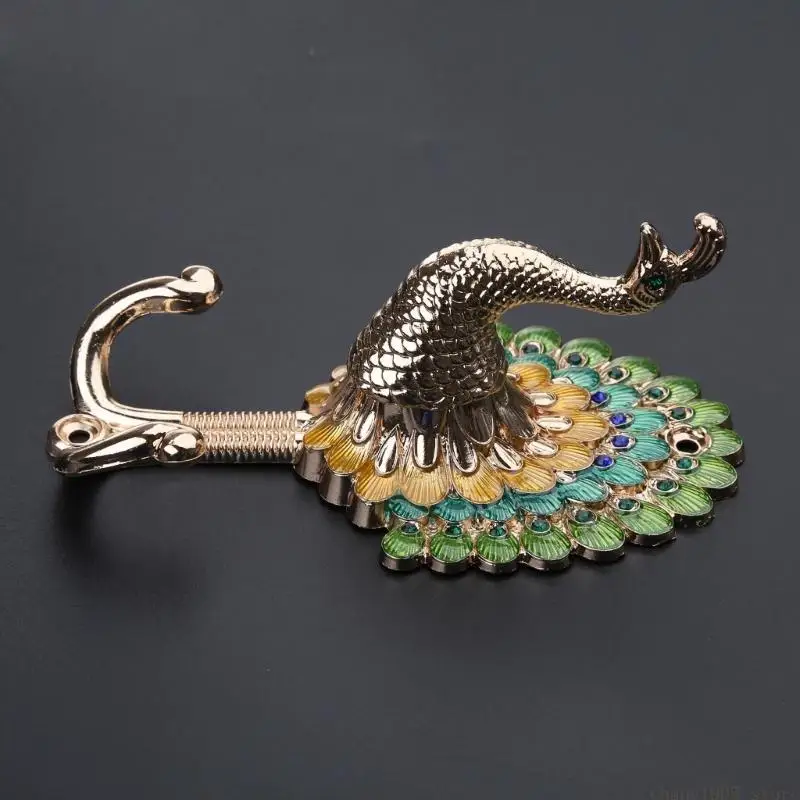 

QX2E Peacocks Metal Double Hanger Hook Double Head Wall-Mounted Coat Towel Hanger Hook Easy InstallTION