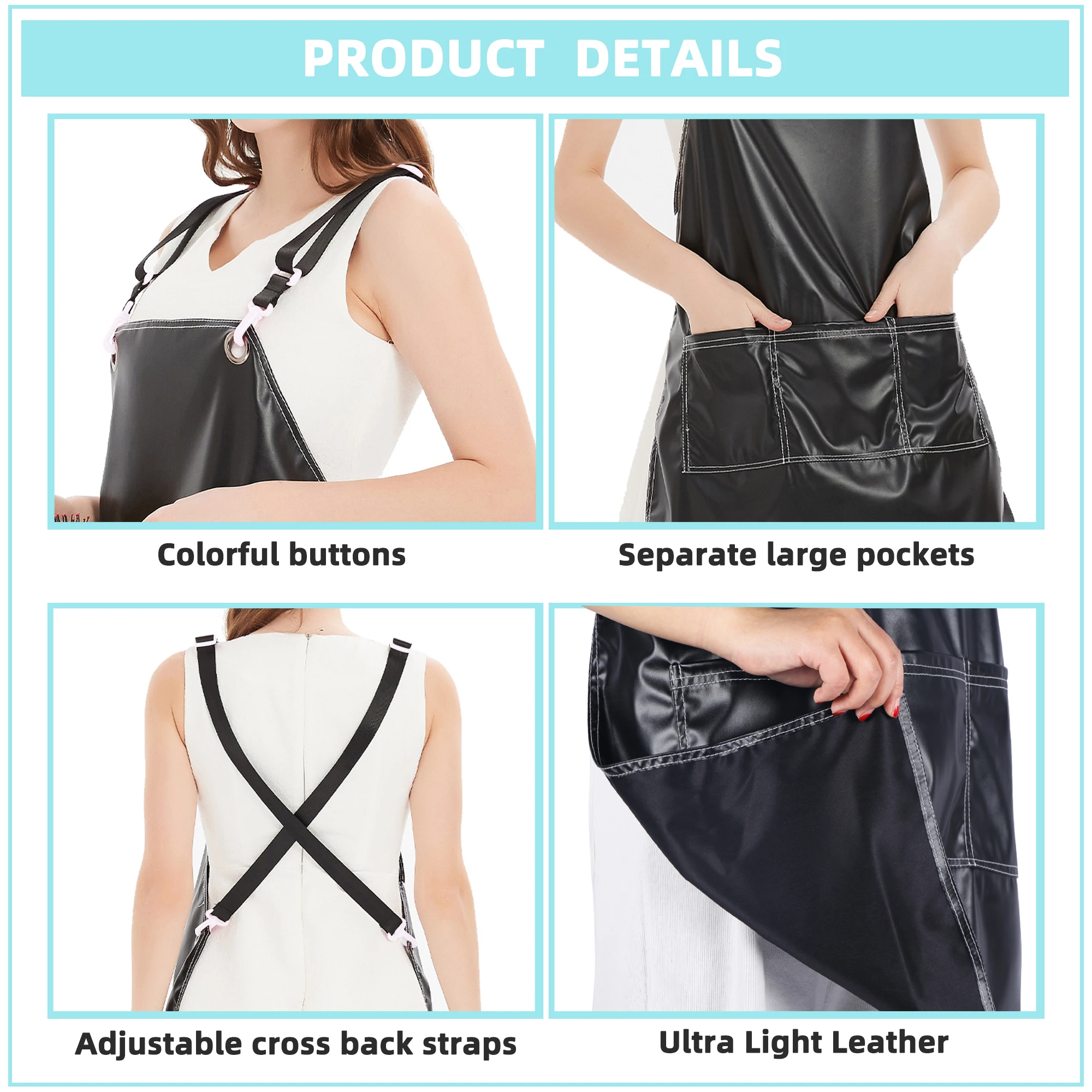 PU Leather Waterproof Aprons Cross-Back Adjustable With Pockets Hair Salon Work Apron for Hair Stylist Super Light…