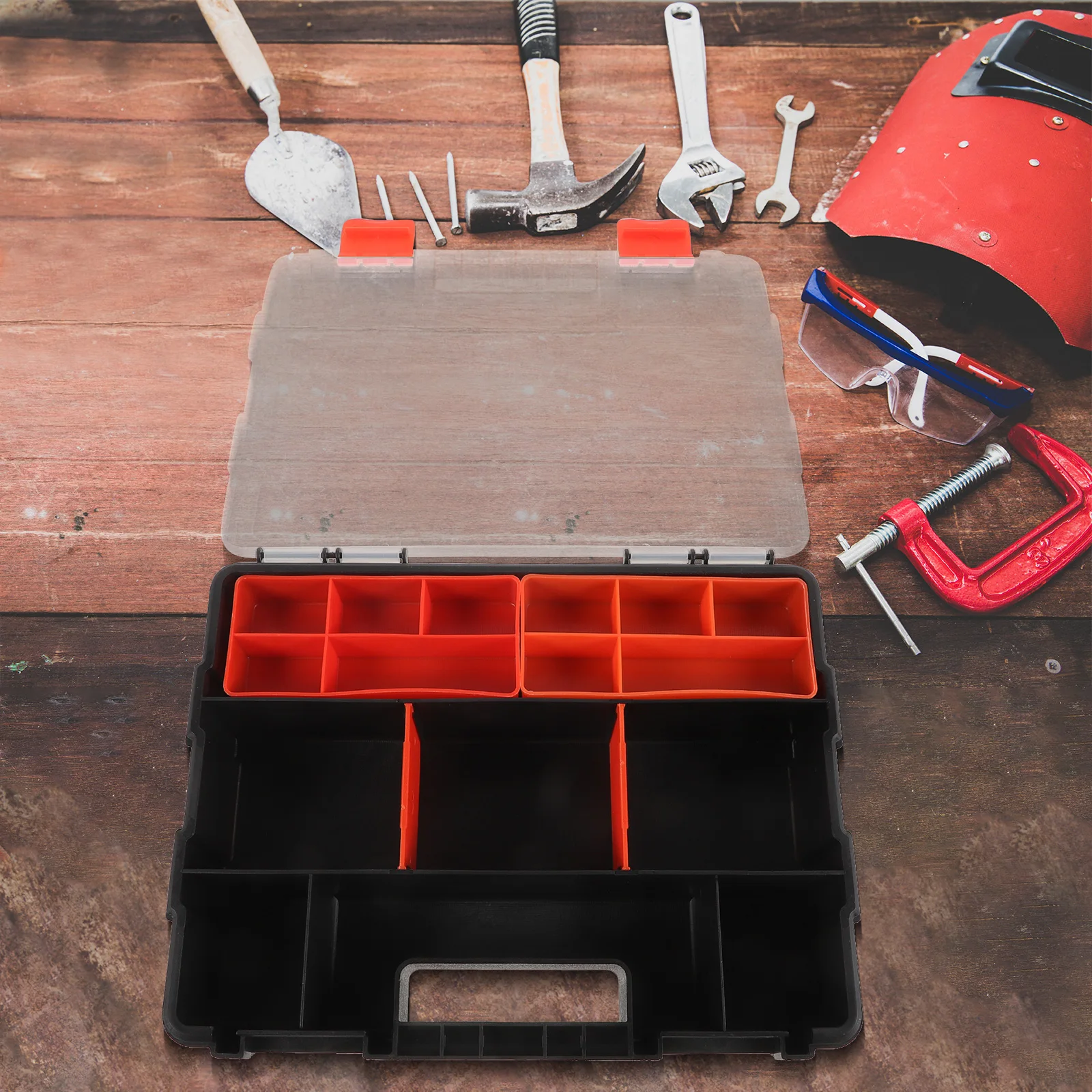 

Large Size Black F290 Multi Partition Hardware Tool Box Plastic Storage Container for Small Parts Beads Nuts Bolts