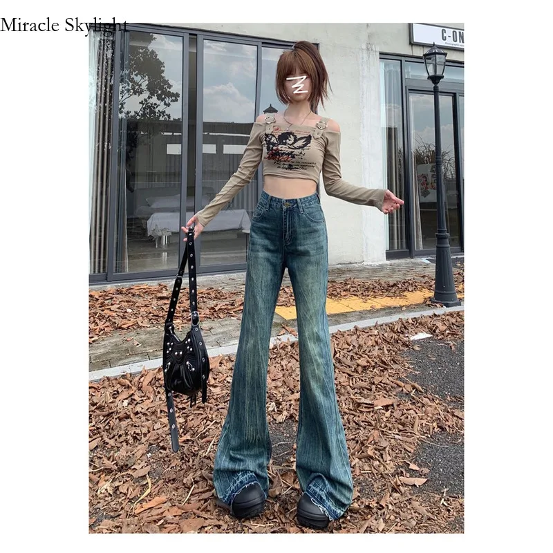 

American Style Micro Flared Jeans For Women's Instagram Style, Spring And Summer New Design SenSe, Floor Mopping HorsesHoe Pants