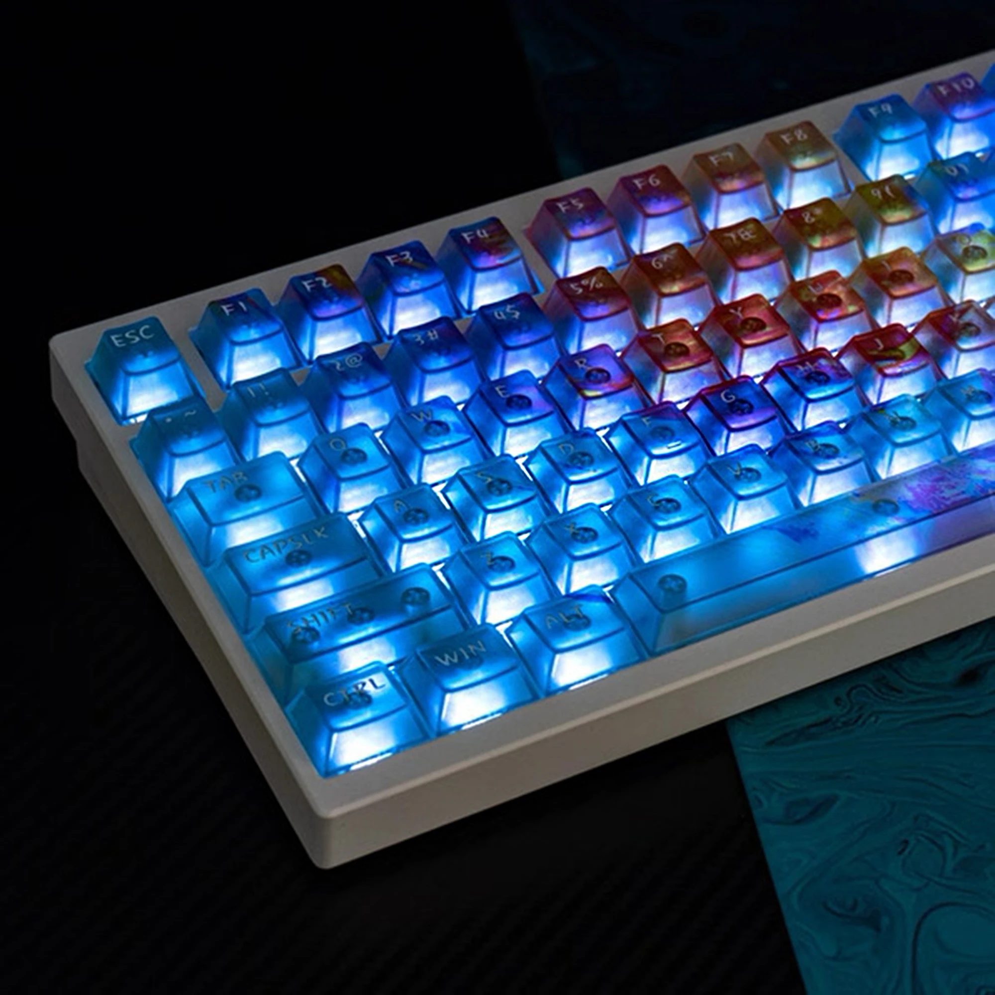120 Key Kai Zhou Gradient Theme Frosted Clear Cherry Profile PC Shine Through Top Print Keycaps for MX Mechanical Keyboard