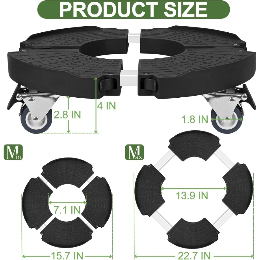2 حزمة من علبة النبات مع 360 درجة °   عجلات قابلة للتعديل مقاس 15-22 بوصة حامل نباتات كبير شديد التحمل دوللي مع C