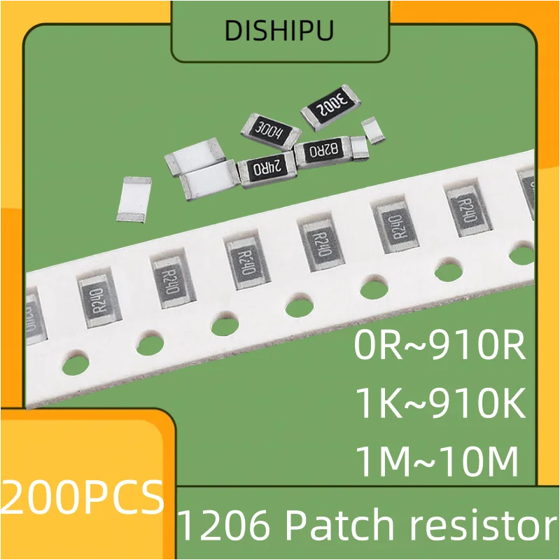 200PCS 1206 patch resistor 1% 0R 0.3R 0.39R 0.5R 100R 1k 2k4.7k10k47k100k910K 1M 3.6M 3.9M 6.8M 7.5M 10M