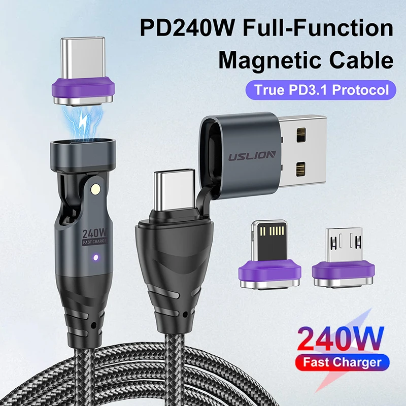 New 240W Super Fast Charging Two to Three Bend Magnetic Data Cable 5A Multi functional Portable TypeC Charging Cable PD100W