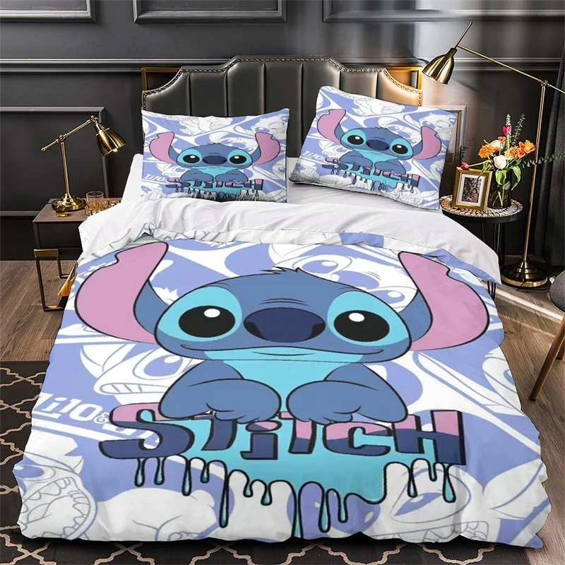 

Stitch Bedding Set with Pillowcase 3D Print Cartoon Anime Blue Duvet Cover for Kids Teens Quilt Covers Ultra Soft Microfiber