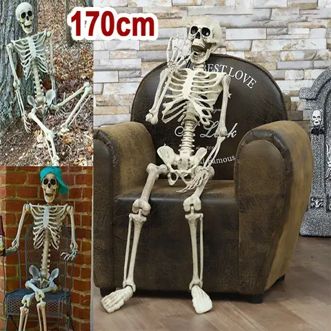 Halloween Decorative Skull Sculpture Movable/Posable Joints Human Skeleton Figure Full Size for Yard Garden Patio Haunted House