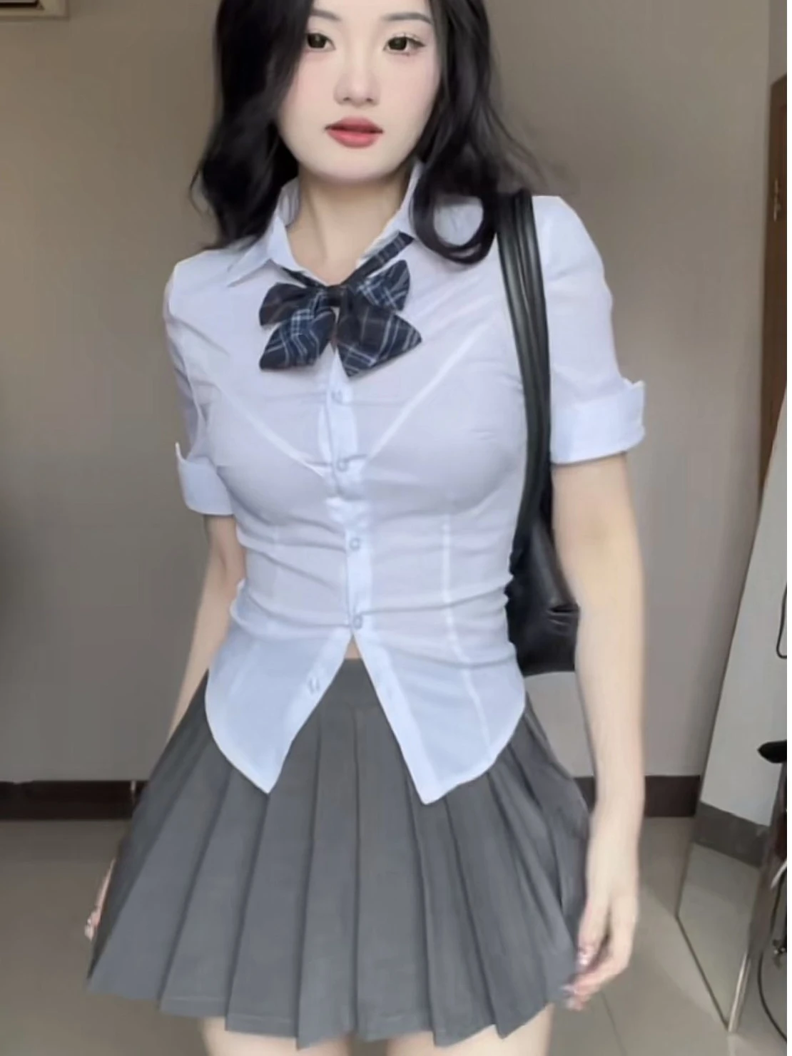 

Pure Desire JK Uniform Short Sleeve Waist-Cinching Shirt Women's Style Versatile White Shirt Set Summer Fashion College Look