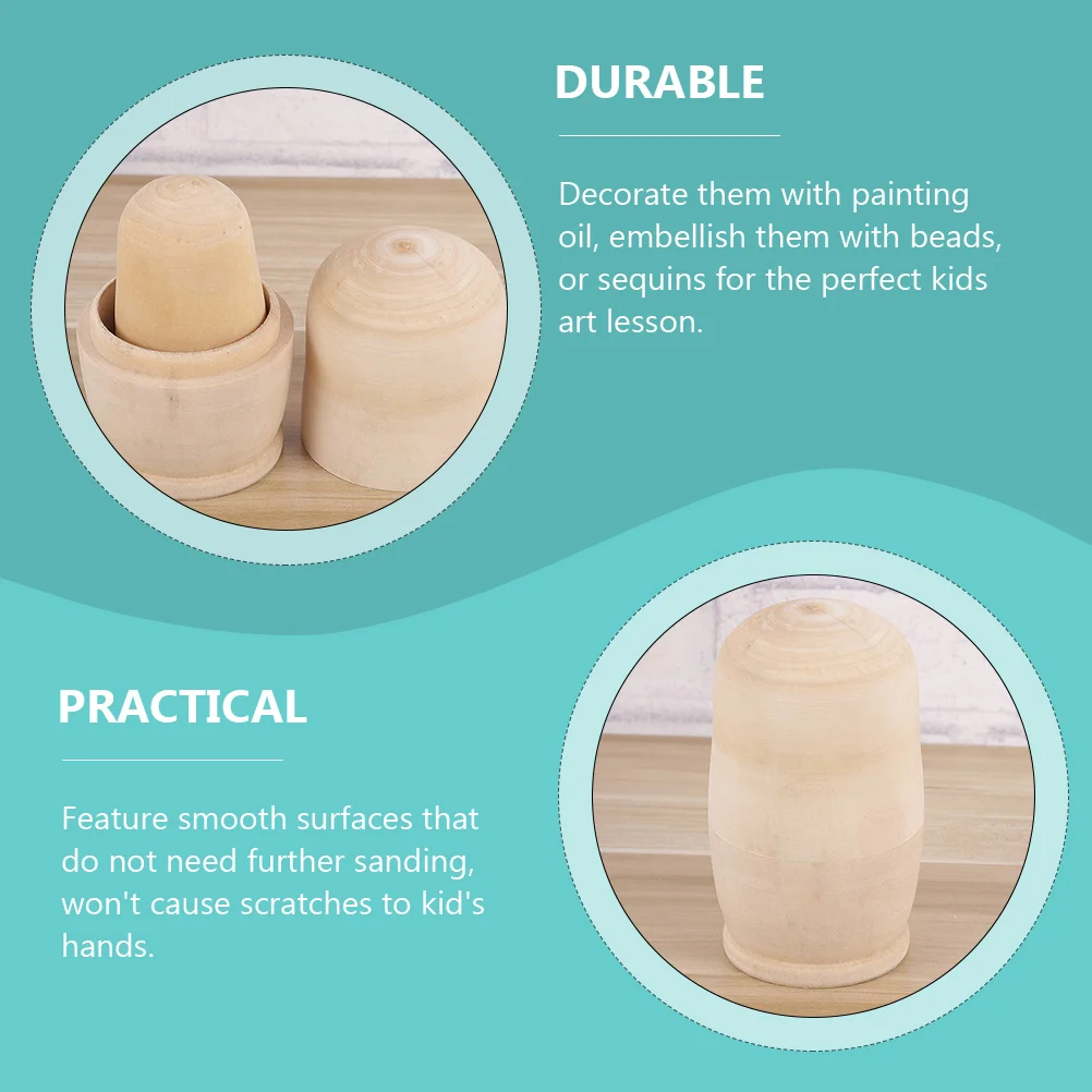 1세트 DIY 블랭크 러시아 마트료시카 나무 무도색 세트 매끄러운 표면 어린이 색칠 학습 공예