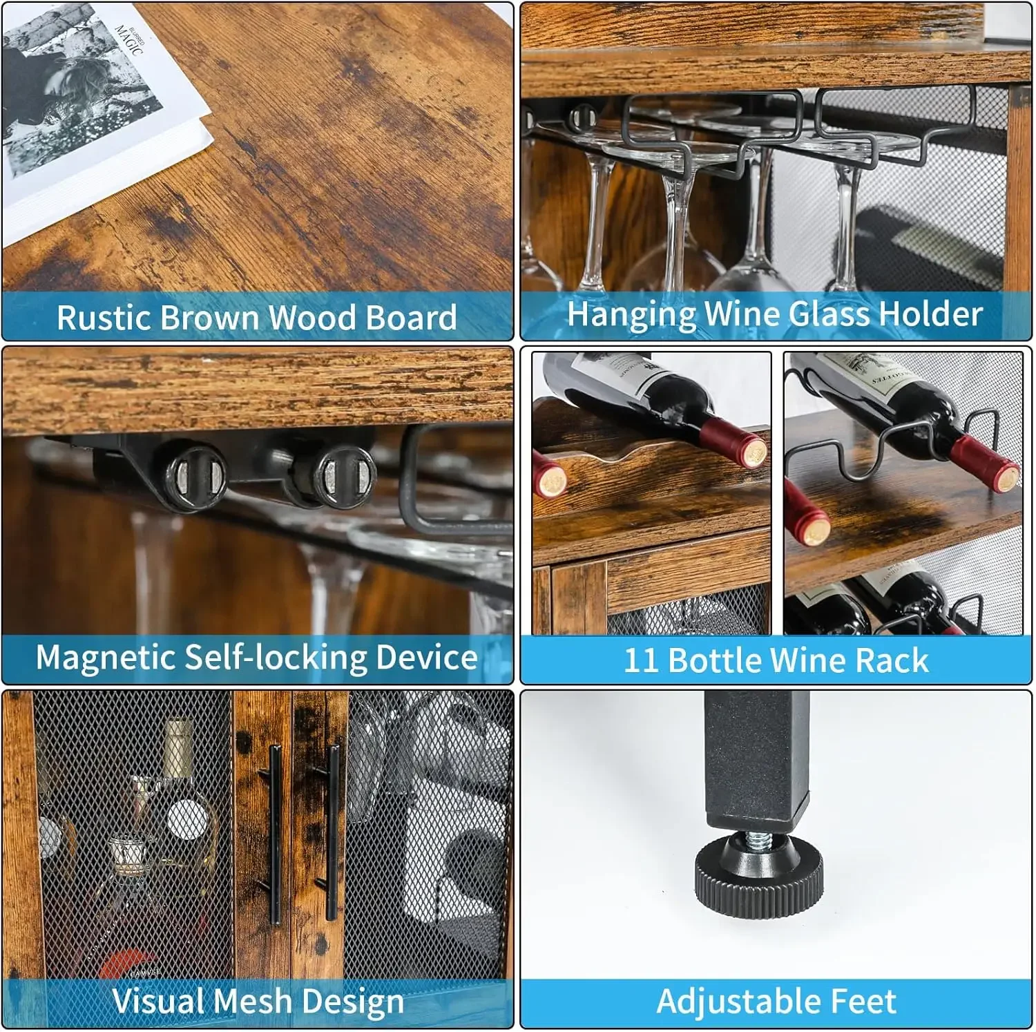 取り外し可能なワインラック付きワインバーラックキャビネット、ガラスホルダー付きコーヒーバーキャビネット、小さなサイドボード、M付きビュッフェキャビネット