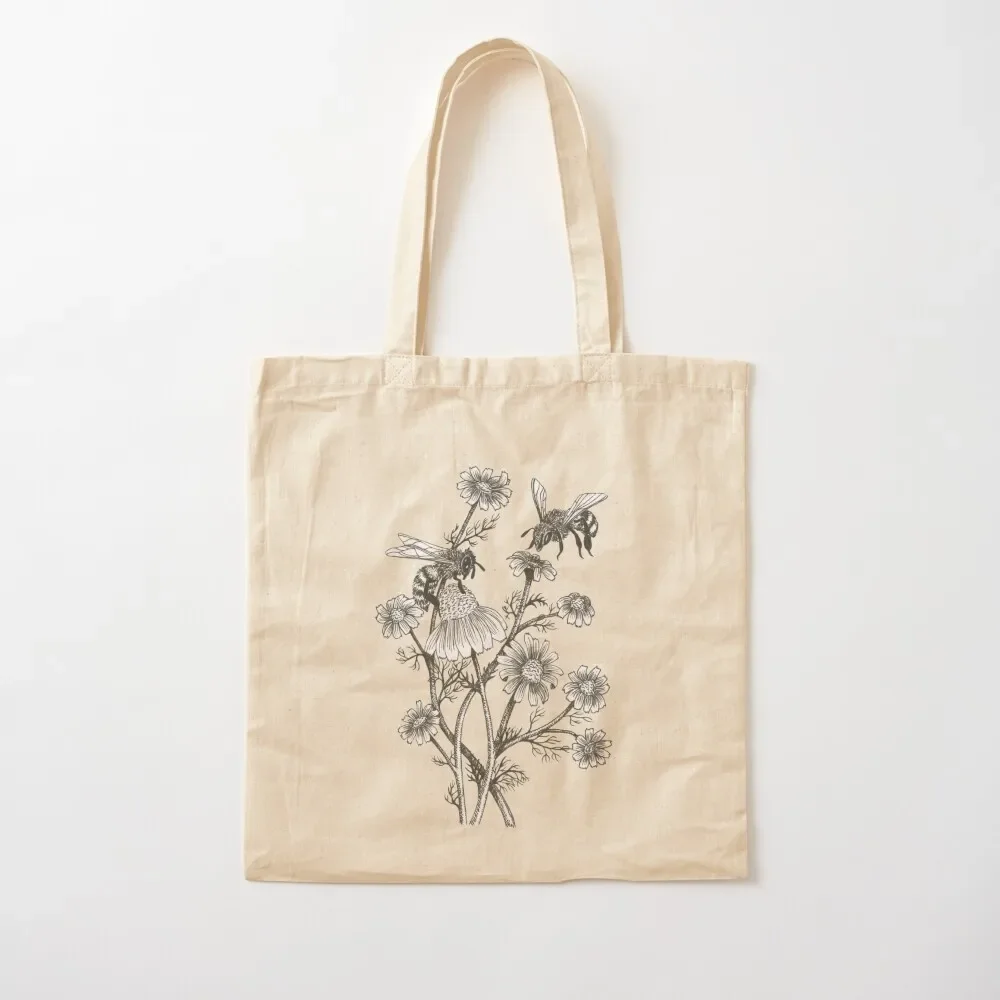 

bees and chamomile on dusty pink background Tote Bag tote bags aesthetic reusable shopping bag Bag