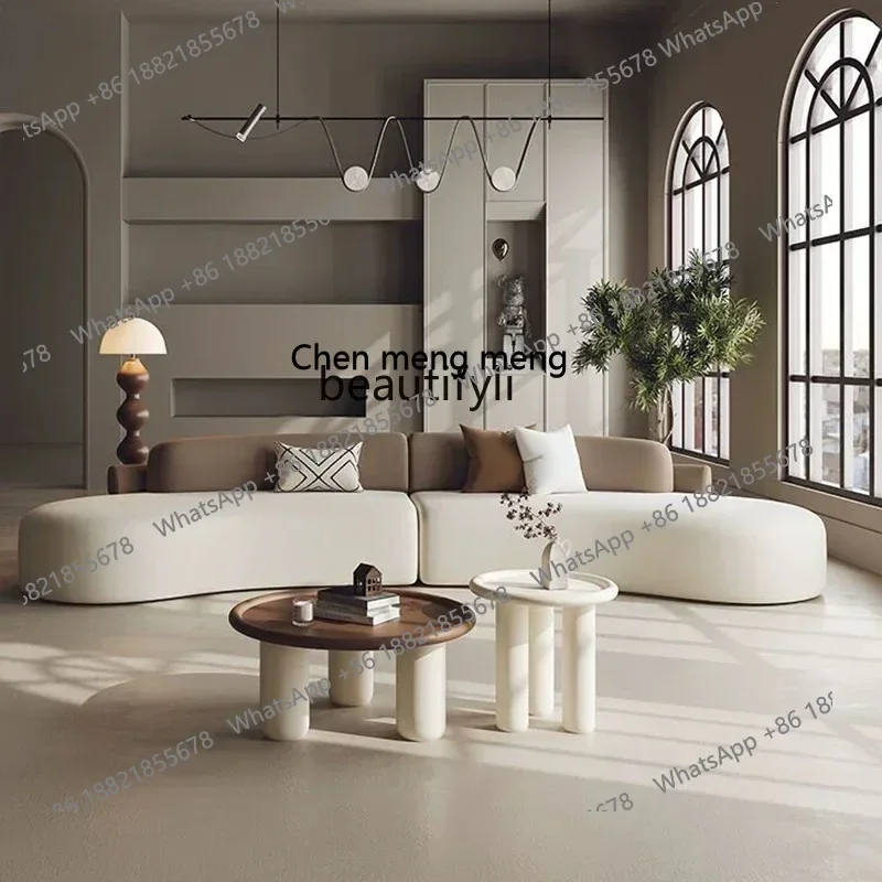 Z183 Y48 sofá curvo de viento crema, sofá ligero de diseño de lujo para sala de estar, sofá de tela para salón de belleza
