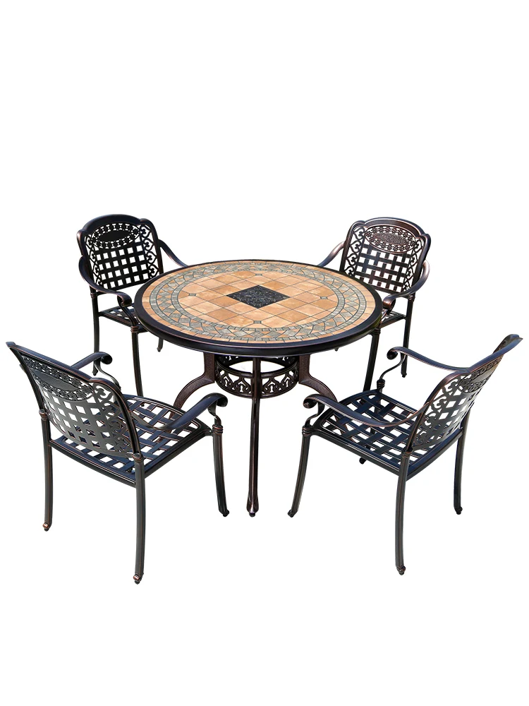 

Outdoor courtyard tables and chairs Terrace garden cast aluminum tile square table High Quality