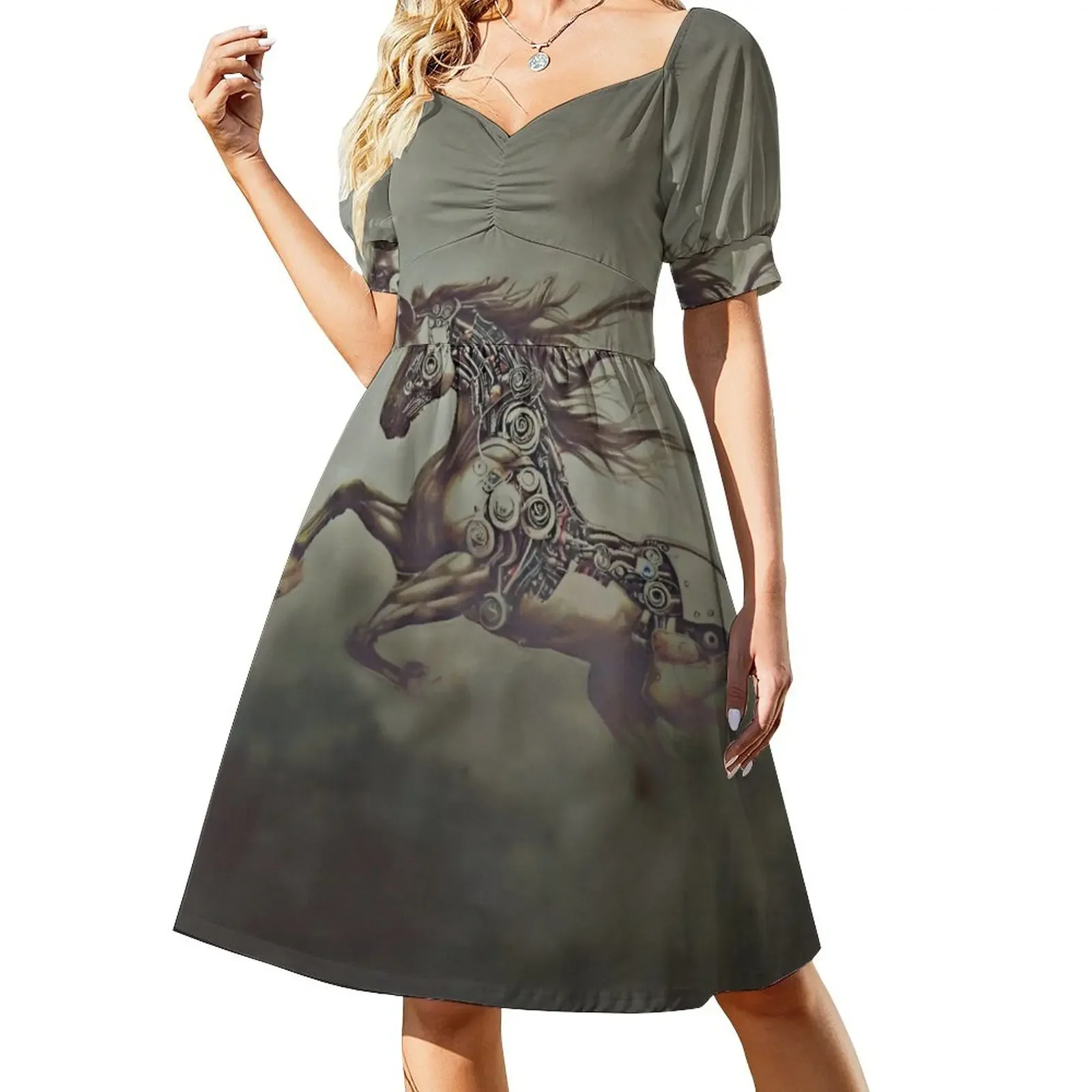 

Apocalyptic cyborg horse Short-Sleeved Dress luxury dresses evening dress Womens dresses