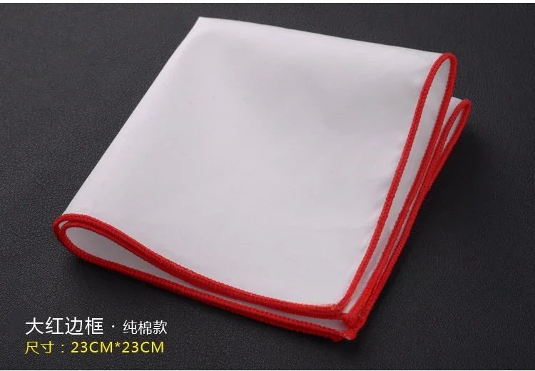 نمط جديد الأكثر مبيعا الرجال المناديل 23 سنتيمتر القطن الأبيض الملونة حافة جيب مربع للرجل بدلة عمل اكسسوارات المنديل