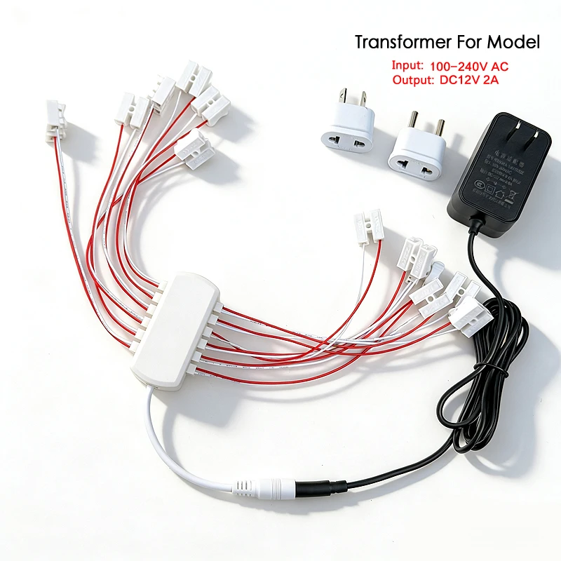 

Блок питания 12В AC/DC с 6/12 портами, вилки AU/EU/US, портативный источник питания для моделей песочниц, ламп, рельсовых систем/моделей поездов