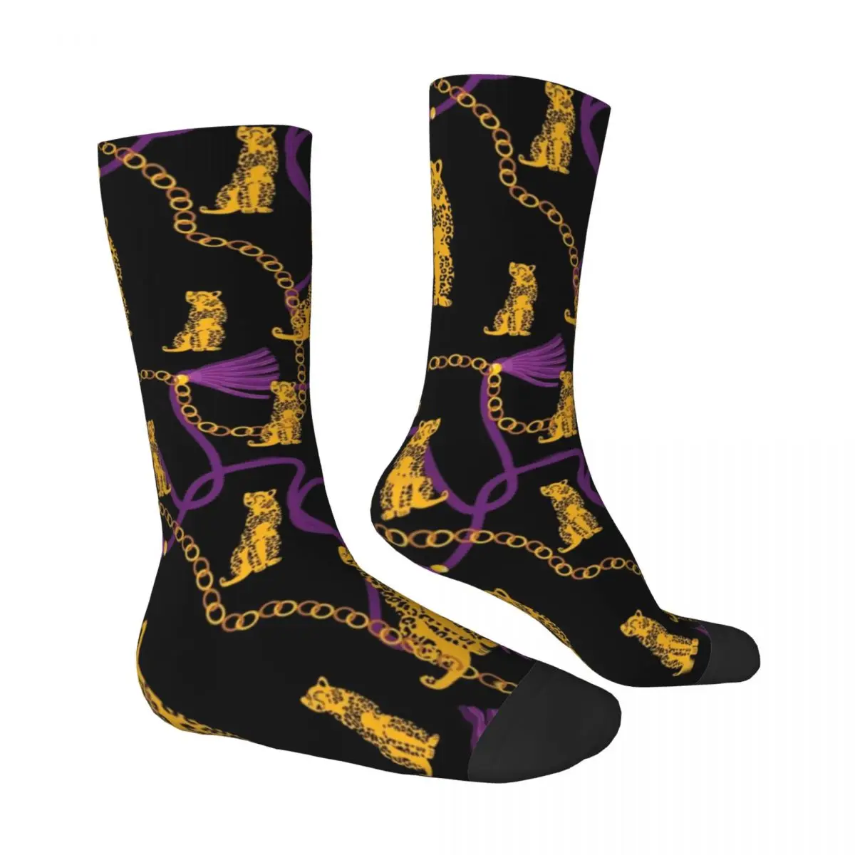 Gold Chains Print Socks Abstract Leopards Kawaii Stockings Spring Non Slip Girls Socks Medium Soft Pattern Cycling Socks