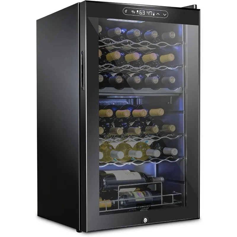 33 Bottle Dual Zone Wine Cooler Refrigerator w/Lock | 41f-64f Digital Temperature Control For Red, White, Champagne - Black