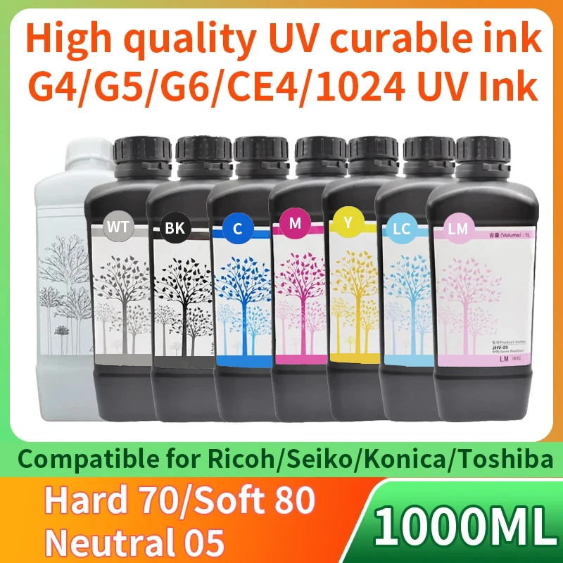 UV Ink compatible for Toshiba CE4 for Ricoh G4/G5/G6 for Seiko for Konica 1024 Flatbed Printers Flexible / Neutral / Hard UV Ink
