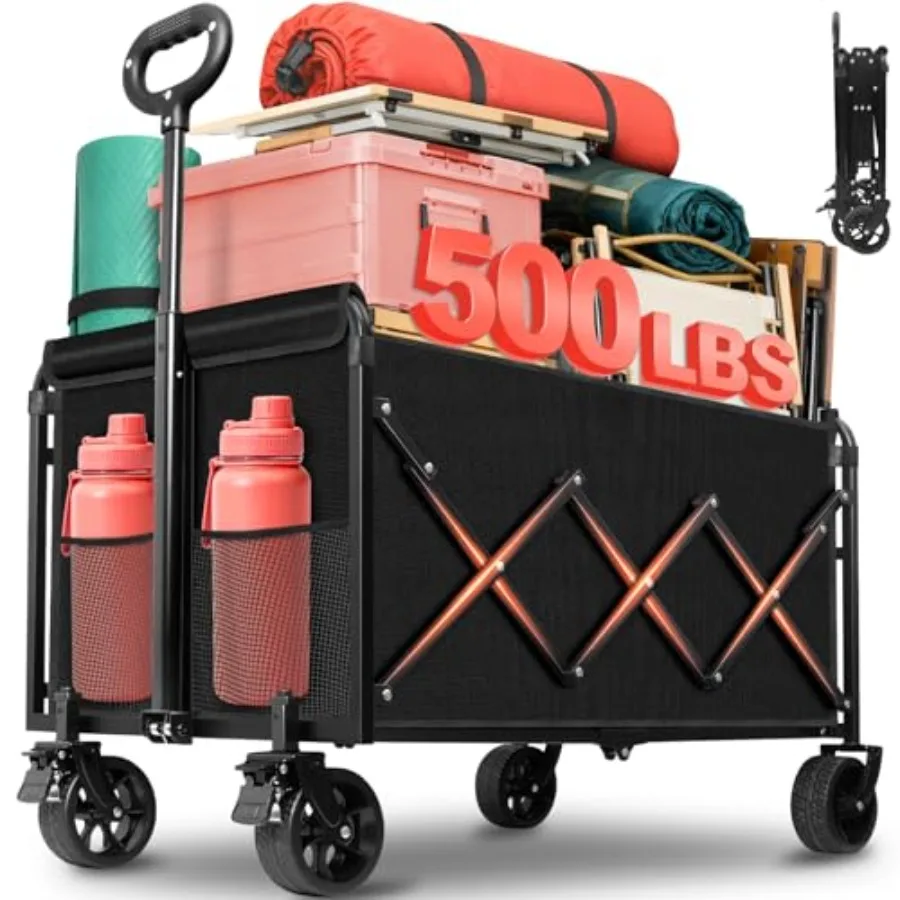 

Extra Large Collapsible Wagon Cart 500 lbs Capacity Foldable Portable Beach Wagon with Wheels 34'' Long Heavy Duty Utility Cart