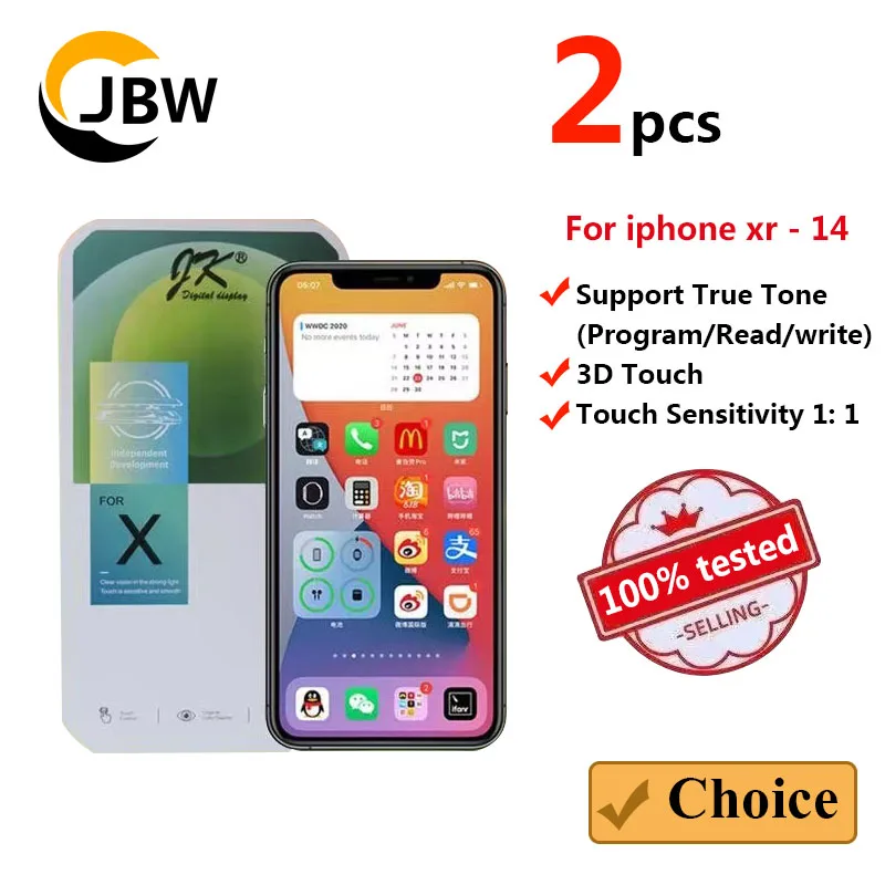 2PCS JK incell LCD Display For iPhone X XR Xs 11 12 13 12Pro 11pro Max 14 Touch Screen Digitizer Assembly True Tone Display