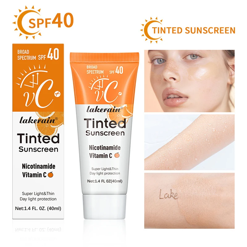 فيتامين ج ملون واقي شمسي مع SPF 40 ، ترطيب شمسي معدني ، أكسيد الزنك ، ثاني أكسيد التيتانيوم للحماية من أشعة فوق البنفسجية ، صحي