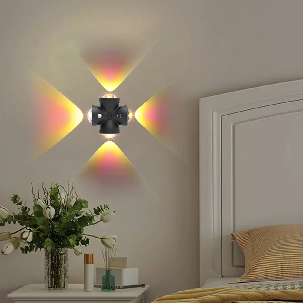 1/2/4PC USB Charging RGB LED Night Lights with Motion Sensor Smart Human Body Sensing Wall Lamp for Bedroom Stairs Hallway Decor