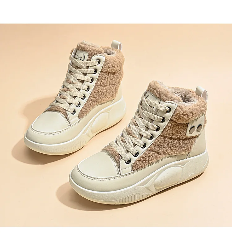 

Women's Winter Plush Lined High Top Sneakers – Thick Sole Warm Boots, Casual Outdoor Snow Shoes for Cold Weather