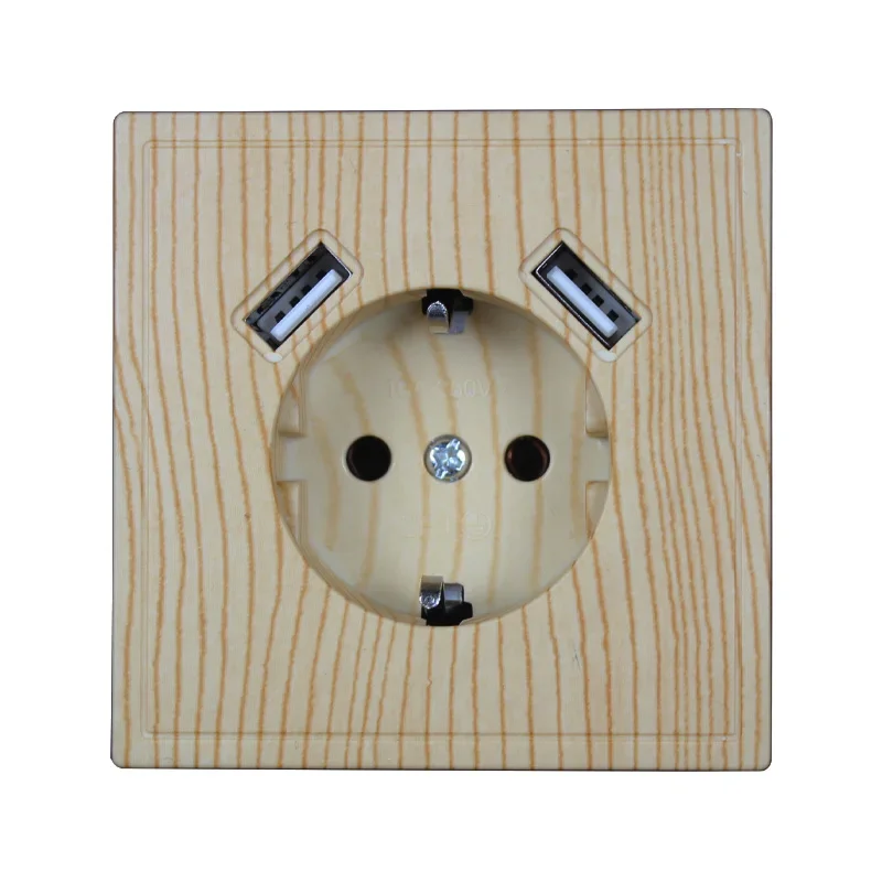 USB Wall Socket Double USB Port 5V 2A usb wall outlet high quality usb outlet WOOD color  J2-01M enchufe pared