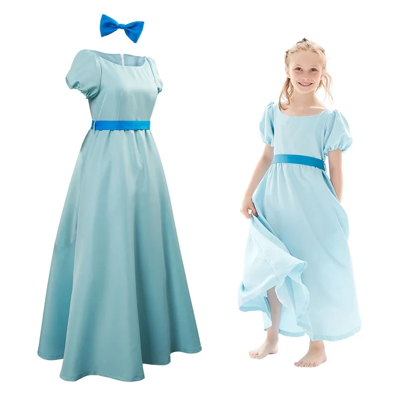 (In Stock) Movie Peter Cos Wendy Cosplay Costume Blue Dress Halloween Carnival Costumes For Adult Women Girls Kids Children