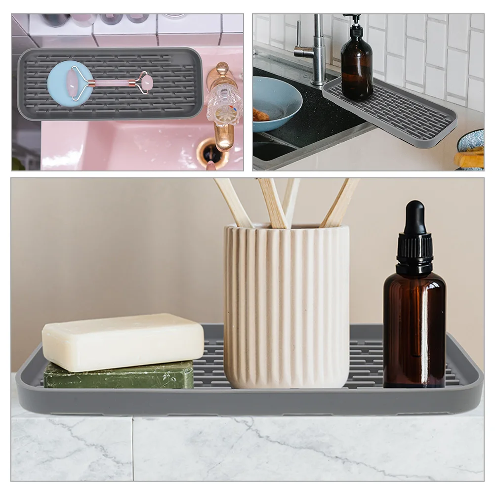 

2pcs Silicone Drying Storage Mat For Kitchen Counter Sink Soap Sponge Toiletry Organizer Vanity Tray Bathroom Rack