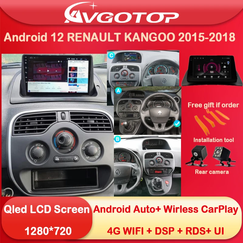 Android 12 Car Radio Multimedia for RENAULT KANGOO 2015 2016 2017 2018 Wireless Carplay DSP RDS GPS 4G Wifi UI Theme Navi Device