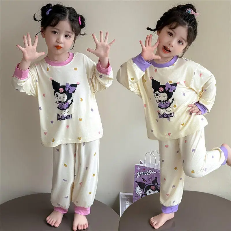 

Sanrio Kuromi детские пижамы для девочек осень-весна комплект брюк с длинными рукавами Kawaii аниме мультфильм модная новая повседневная домашняя одежда