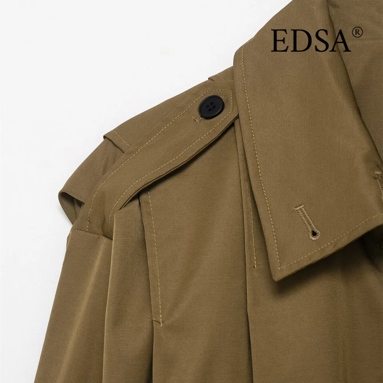 EDSA Women Pleated Jacket with Shoulder Pads Long SLeeves Turn-down Collar Single Breasted Spring Autumn Female Coat Outerwear