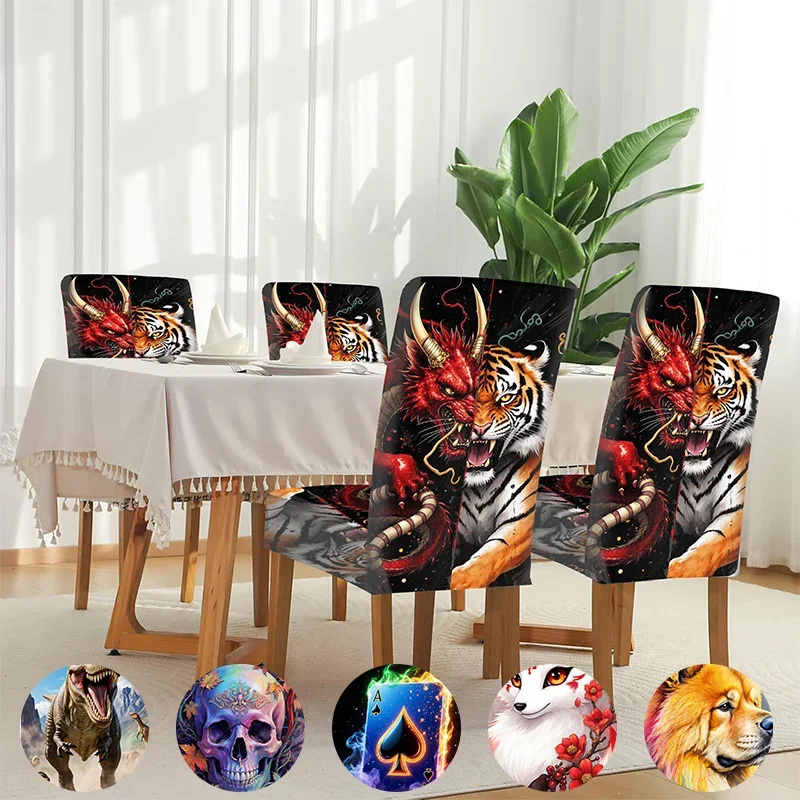 

Elastic Dining Chair Cover Mysterious Creature Against Cosmic Background Removable, Washable, Home Dining Chair Cover