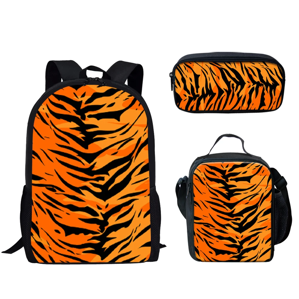 Tiger Stripes Pattern Design 3Pcs School Bags Set for Teen Boys Girls Casual School Bag Lunch Bag Pencil Case Lightweight Gift