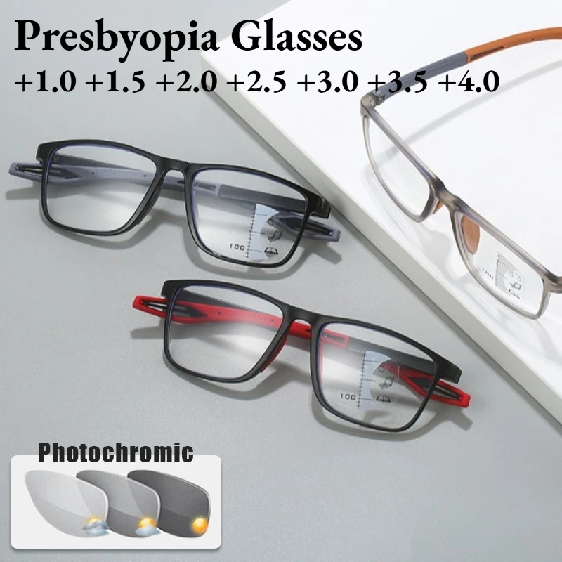

New High-definition Comfortable Photochromic Presbyopia Glasses Outdoor Sports Multifocal Reading Glasses Unisex +1.0 To +4.0
