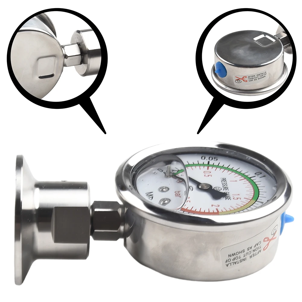 Sanitary Diaphragm Pressure Gauge YNTP60BF Stainless Steel Shock-resistant Diaphragm Quick-loading Clamp Chuck 50.5/64MM