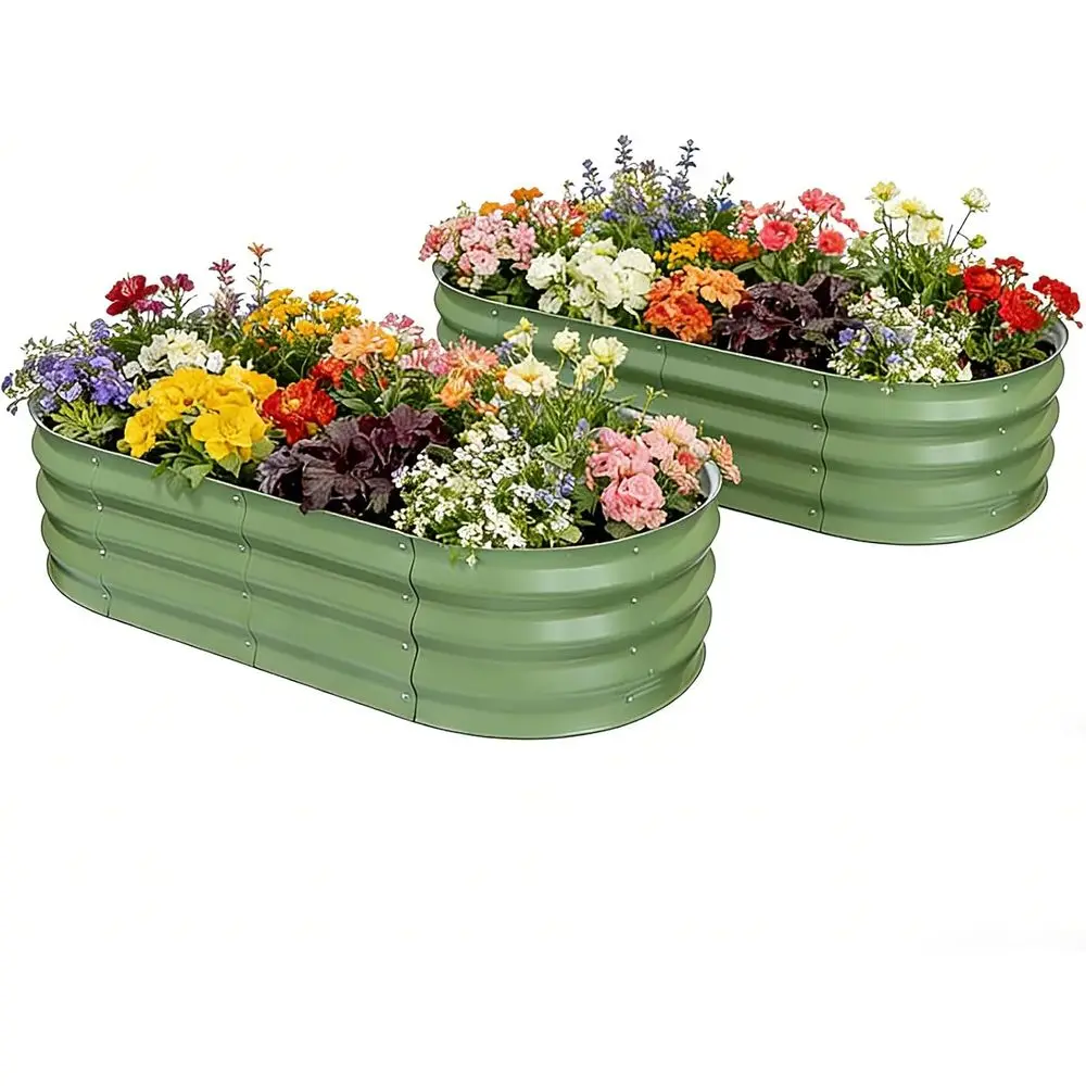 

Oval Large Outdoor Metal Garden Bed Kit, Easy Assembly, 4x2x1T, 2-Pack, Green